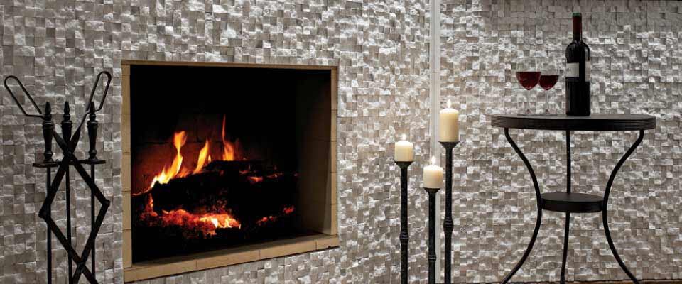 Natural Stone Tile Fireplace